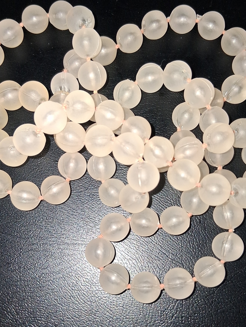 Source Unknown Matte Frosted White Bead Necklace with Pale Pink Cord
